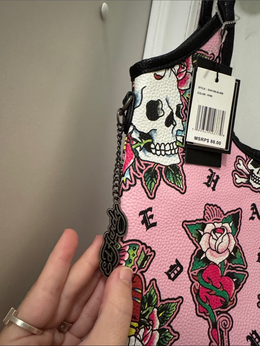 NWT Ed Hardy: Women's Faux Leather Tote Bag (Skull Rose Pink) - Picture 6 of 14